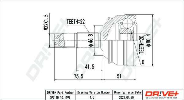 Dr!ve+ DP2110.10.1197 - Шарнирный комплект, ШРУС, приводной вал autospares.lv