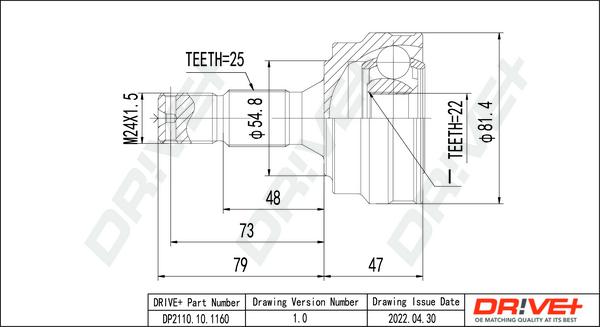 Dr!ve+ DP2110.10.1160 - Шарнирный комплект, ШРУС, приводной вал autospares.lv