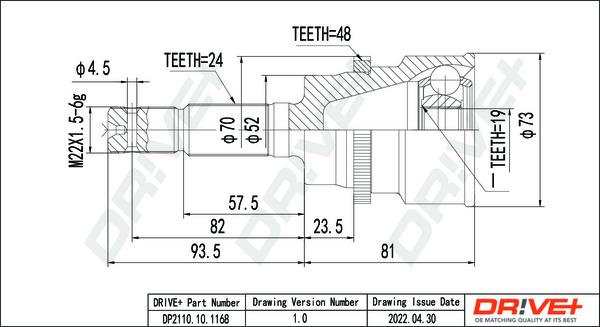 Dr!ve+ DP2110.10.1168 - Шарнирный комплект, ШРУС, приводной вал autospares.lv