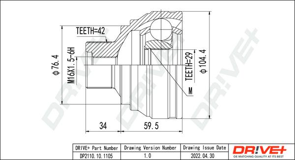 Dr!ve+ DP2110.10.1105 - Шарнирный комплект, ШРУС, приводной вал autospares.lv