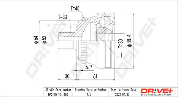 Dr!ve+ DP2110.10.1100 - Шарнирный комплект, ШРУС, приводной вал autospares.lv