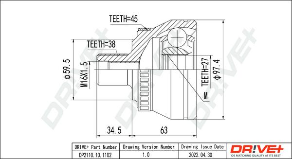 Dr!ve+ DP2110.10.1102 - Шарнирный комплект, ШРУС, приводной вал autospares.lv