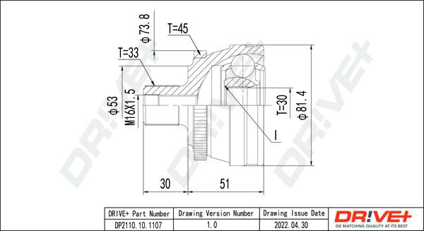 Dr!ve+ DP2110.10.1107 - Шарнирный комплект, ШРУС, приводной вал autospares.lv