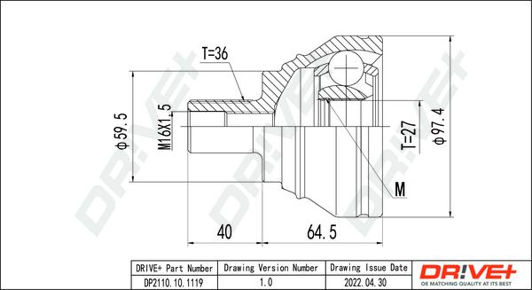 Dr!ve+ DP2110.10.1119 - Шарнирный комплект, ШРУС, приводной вал autospares.lv