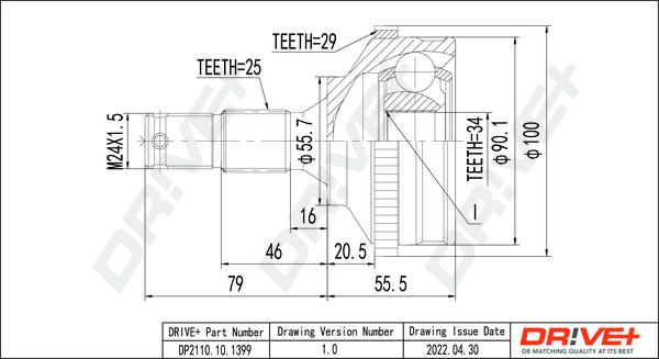 Dr!ve+ DP2110.10.1399 - Шарнирный комплект, ШРУС, приводной вал autospares.lv