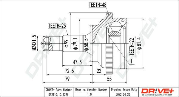 Dr!ve+ DP2110.10.1396 - Шарнирный комплект, ШРУС, приводной вал autospares.lv