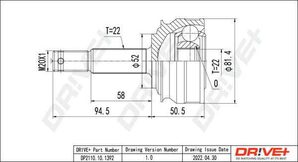 Dr!ve+ DP2110.10.1392 - Шарнирный комплект, ШРУС, приводной вал autospares.lv