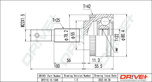 Dr!ve+ DP2110.10.1348 - Шарнирный комплект, ШРУС, приводной вал autospares.lv