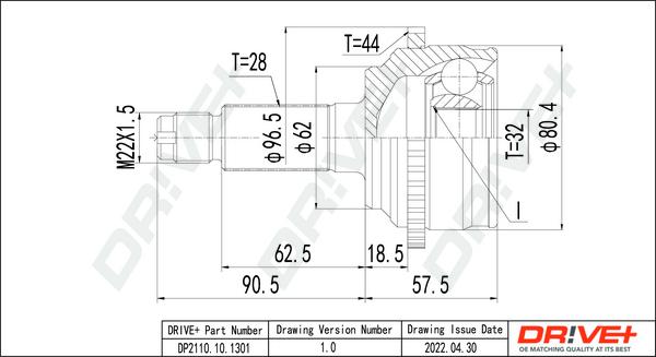 Dr!ve+ DP2110.10.1301 - Шарнирный комплект, ШРУС, приводной вал autospares.lv