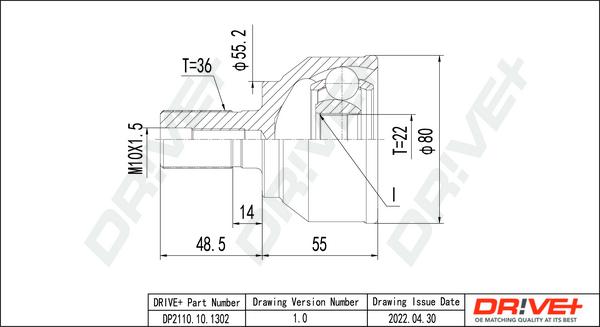 Dr!ve+ DP2110.10.1302 - Шарнирный комплект, ШРУС, приводной вал autospares.lv