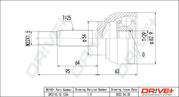 Dr!ve+ DP2110.10.1334 - Шарнирный комплект, ШРУС, приводной вал autospares.lv