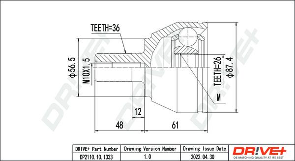 Dr!ve+ DP2110.10.1333 - Шарнирный комплект, ШРУС, приводной вал autospares.lv