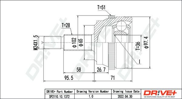 Dr!ve+ DP2110.10.1372 - Шарнирный комплект, ШРУС, приводной вал autospares.lv