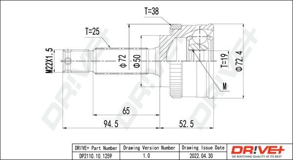 Dr!ve+ DP2110.10.1259 - Шарнирный комплект, ШРУС, приводной вал autospares.lv