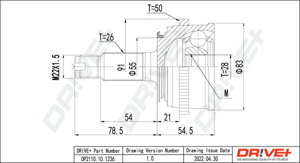 Dr!ve+ DP2110.10.1236 - Шарнирный комплект, ШРУС, приводной вал autospares.lv