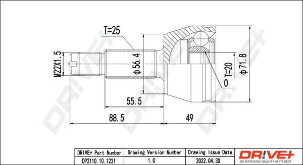 Dr!ve+ DP2110.10.1231 - Шарнирный комплект, ШРУС, приводной вал autospares.lv