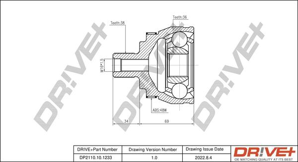 Dr!ve+ DP2110.10.1233 - Шарнирный комплект, ШРУС, приводной вал autospares.lv