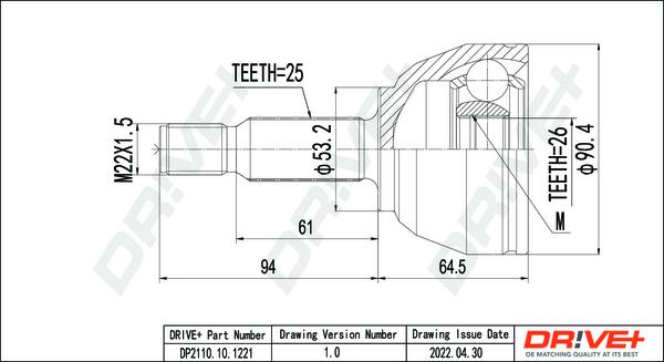Dr!ve+ DP2110.10.1221 - Шарнирный комплект, ШРУС, приводной вал autospares.lv
