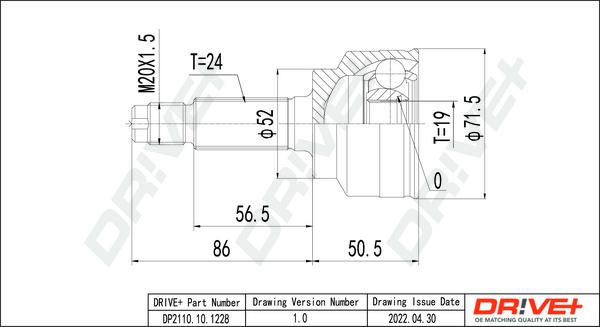 Dr!ve+ DP2110.10.1228 - Шарнирный комплект, ШРУС, приводной вал autospares.lv