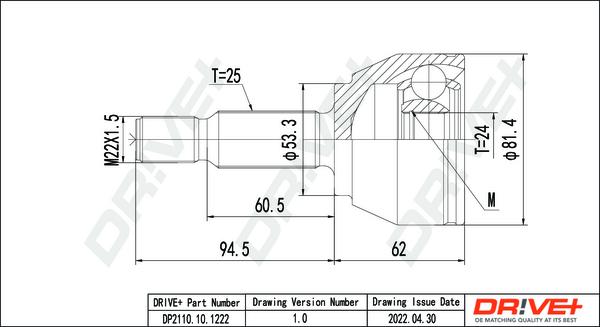 Dr!ve+ DP2110.10.1222 - Шарнирный комплект, ШРУС, приводной вал autospares.lv