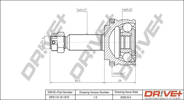 Dr!ve+ DP2110.10.1272 - Шарнирный комплект, ШРУС, приводной вал autospares.lv