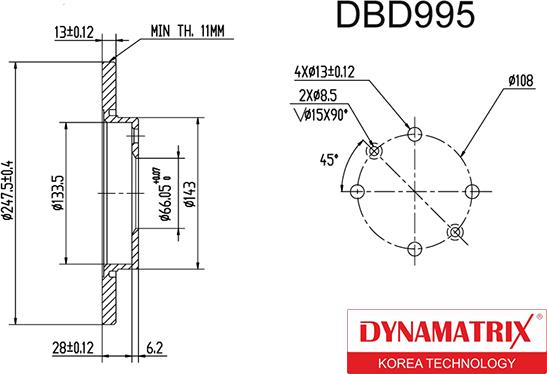 Dynamatrix DBD995 - Тормозной диск autospares.lv