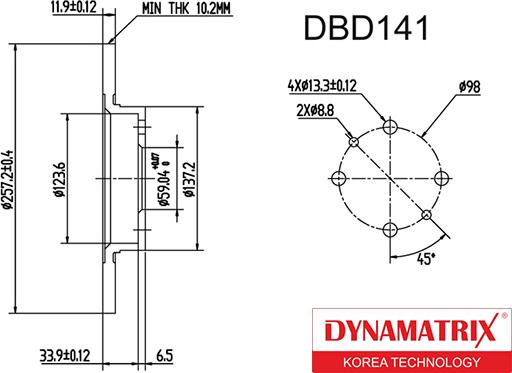 Dynamatrix DBD141 - Тормозной диск autospares.lv