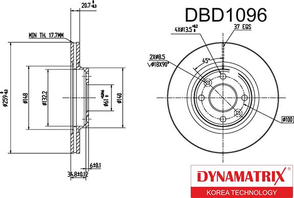 Dynamatrix DBD1096 - Тормозной диск autospares.lv