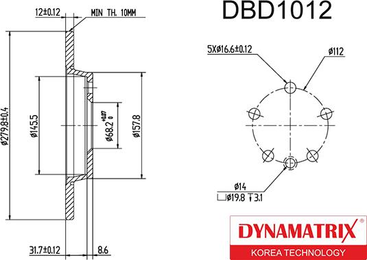 Dynamatrix DBD1012 - Тормозной диск autospares.lv