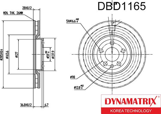 Dynamatrix DBD1165 - Тормозной диск autospares.lv