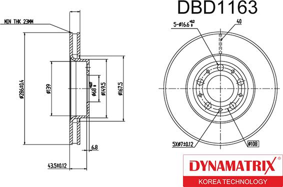Dynamatrix DBD1163 - Тормозной диск autospares.lv