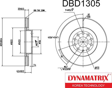 Dynamatrix DBD1305 - Тормозной диск autospares.lv