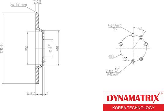 Dynamatrix DBD1275 - Тормозной диск autospares.lv