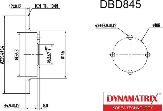 Dynamatrix DBD845 - Тормозной диск autospares.lv