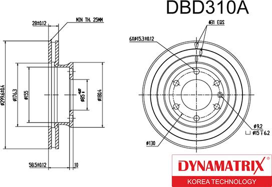 Dynamatrix DBD310A - Тормозной диск autospares.lv