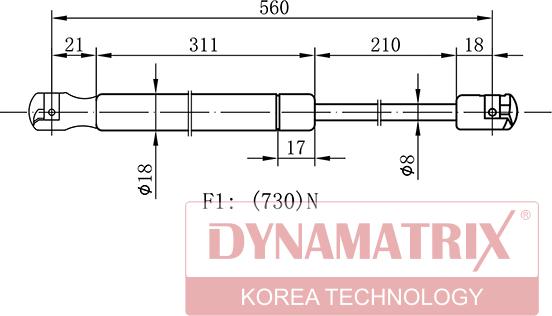 Dynamatrix DGS128606 - Газовая пружина, упор autospares.lv