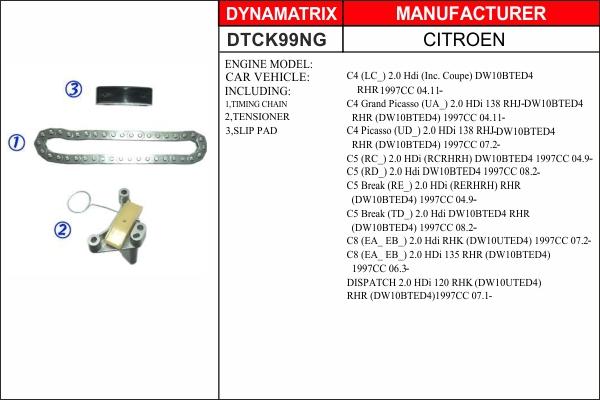 Dynamatrix DTCK99NG - Комплект цепи привода распредвала autospares.lv