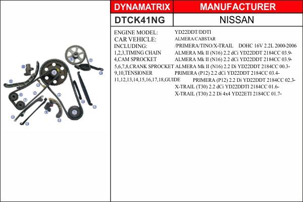 Dynamatrix DTCK41NG - Комплект цепи привода распредвала autospares.lv