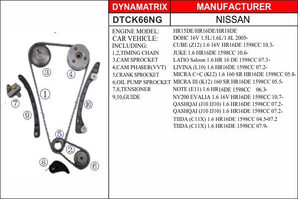 Dynamatrix DTCK66NG - Комплект цепи привода распредвала autospares.lv