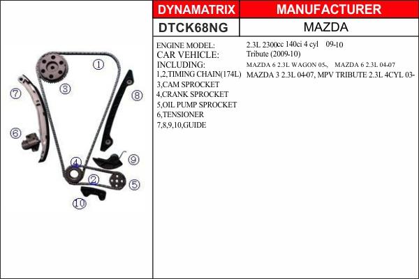 Dynamatrix DTCK68NG - Комплект цепи привода распредвала autospares.lv