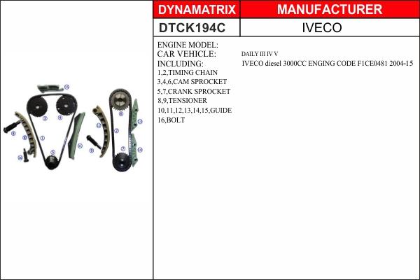 Dynamatrix DTCK194C - Комплект цепи привода распредвала autospares.lv