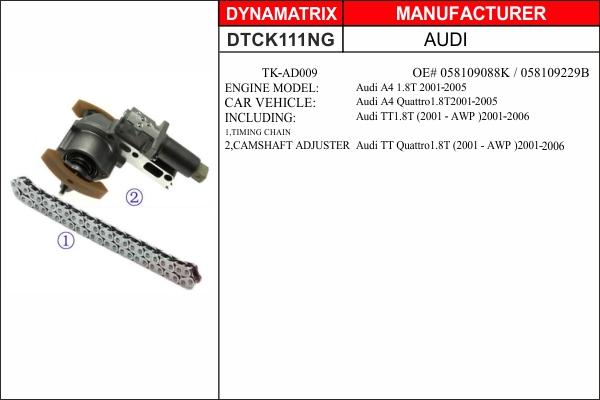 Dynamatrix DTCK111NG - Комплект цепи привода распредвала autospares.lv