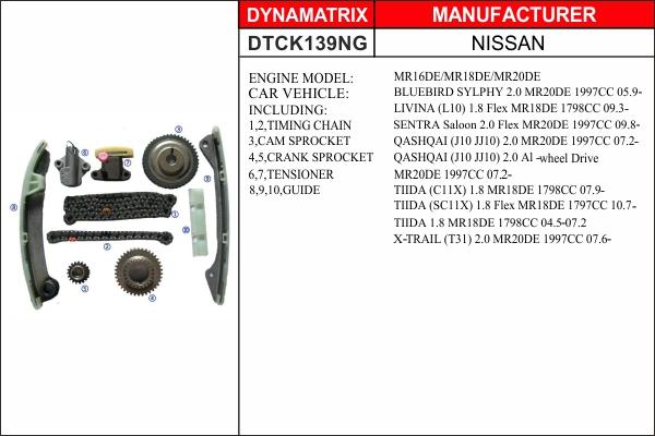 Dynamatrix DTCK139NG - Комплект цепи привода распредвала autospares.lv