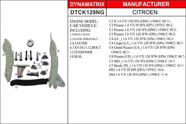 Dynamatrix DTCK129NG - Комплект цепи привода распредвала autospares.lv