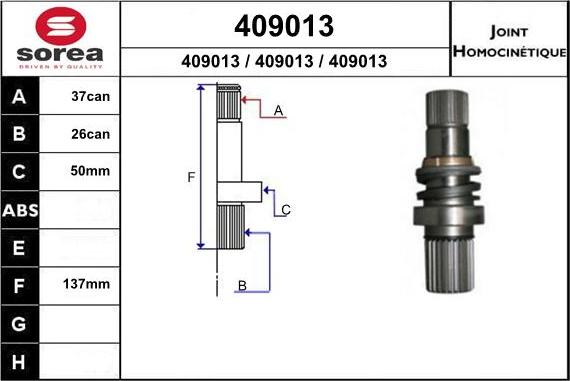 EAI 409013 - Шарнирный комплект, ШРУС, приводной вал autospares.lv