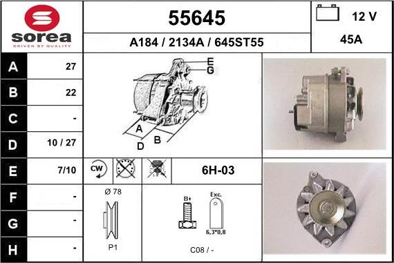 EAI 55645 - Генератор autospares.lv