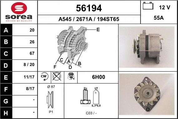 EAI 56194 - Генератор autospares.lv