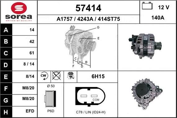 EAI 57414 - Генератор autospares.lv