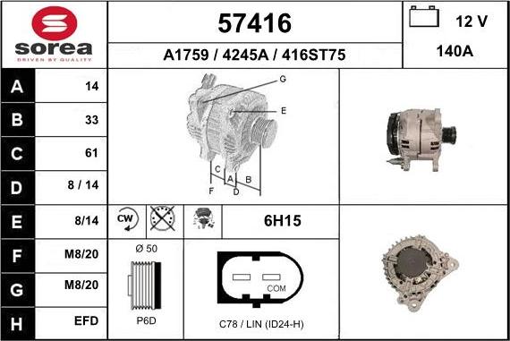 EAI 57416 - Генератор autospares.lv