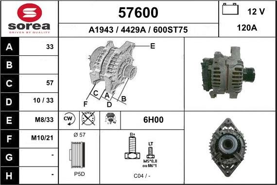 EAI 57600 - Генератор autospares.lv